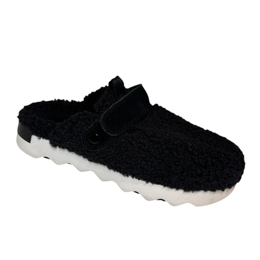 Sorel Viibe Cozy Clogs Women's Black/Sea Salt Faux Fur Comfort Slip On - 9.5 NEW